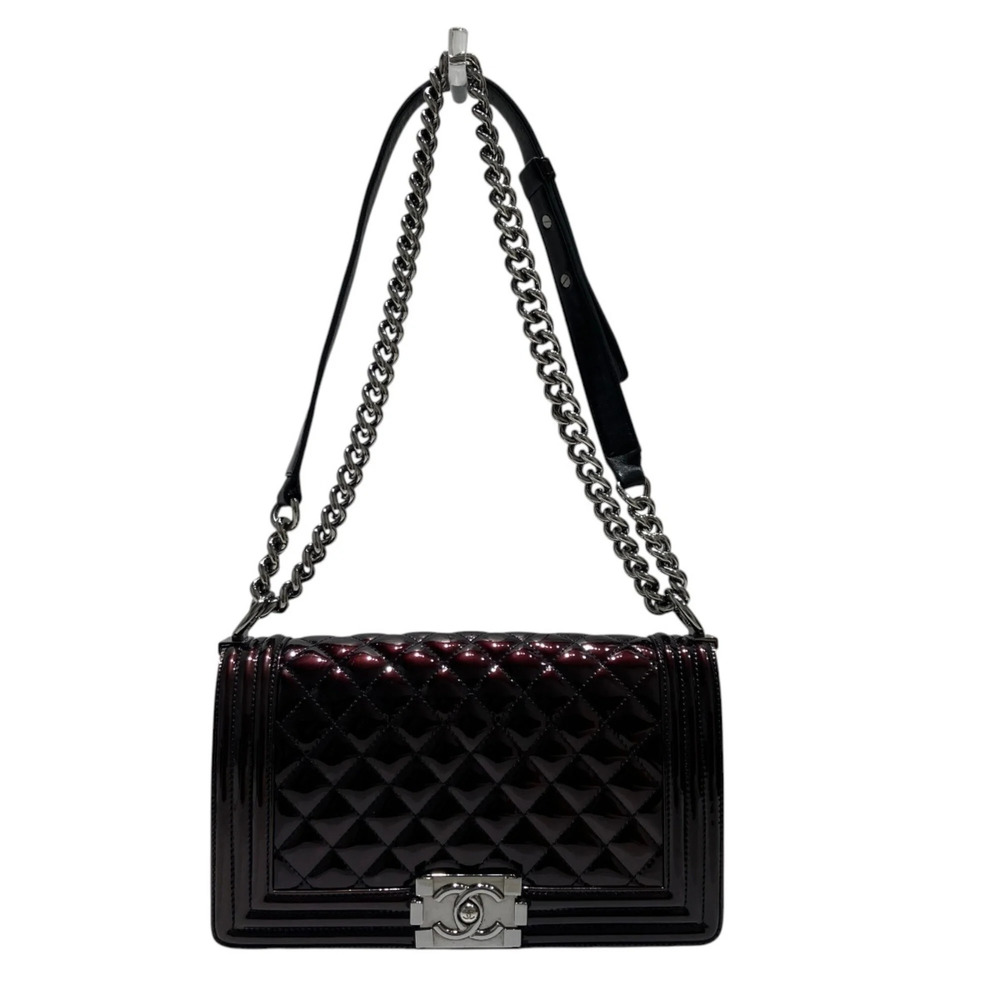 Chanel Boy Flap Bag Shoulder Patent Leather A67086